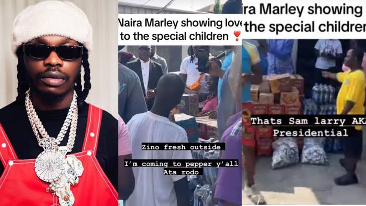 Naira Marley makes first appearance, distributes foodstuffs to special kids after bail