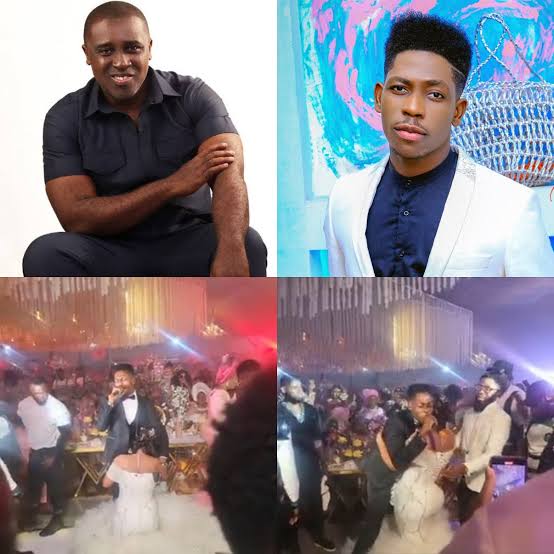 Frank Edoho reacts to actress kneeling before Moses Bliss at wedding reception