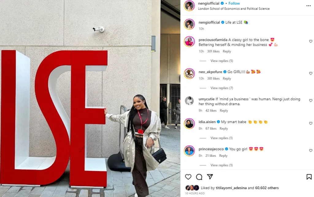 BBNaija: Nengi Returns to School in UK, Fans Celebrate
