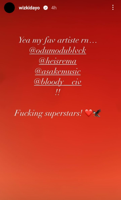 And if Shallipopi cough I go dance’ WizKid mentions five favourite Nigerian artistes